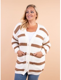 Dlhší sveter na gombíky - Mierne oversized model, - Pruhovaný vzor